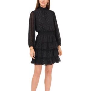DO+BE Swiss Dot Mock Neck Tiered Dress